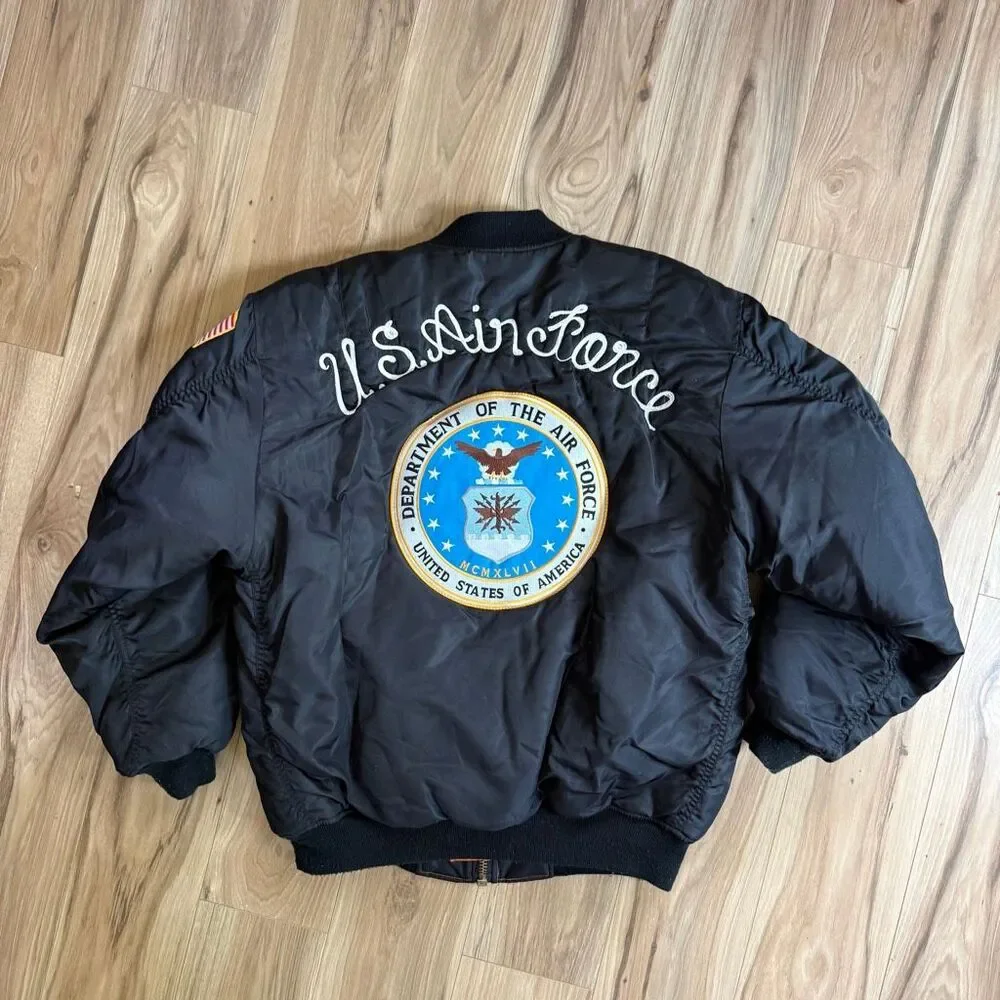 Ma1 Flyer Black Vintage Nylon Bomber Jacket Size M Black U.S. AIR FORCE PATCH